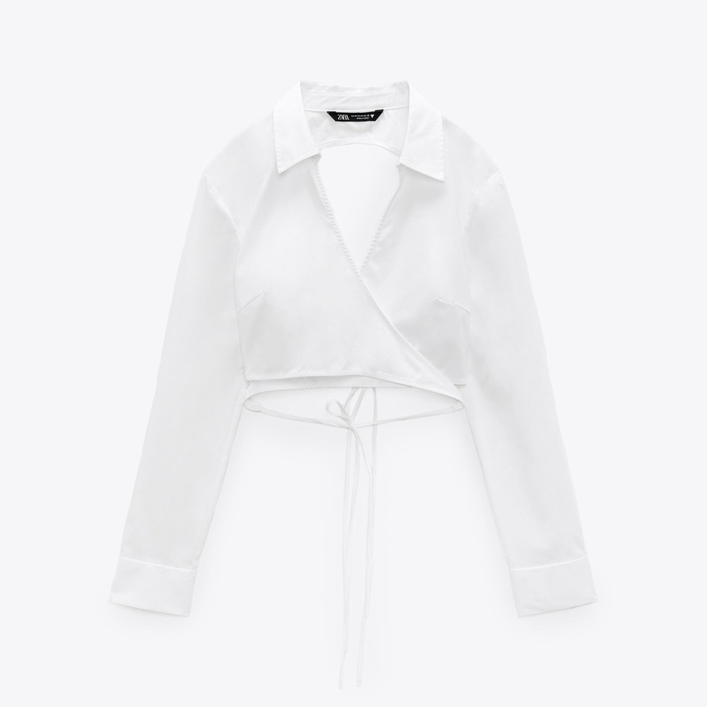 New Zara White Wrap Crop Top